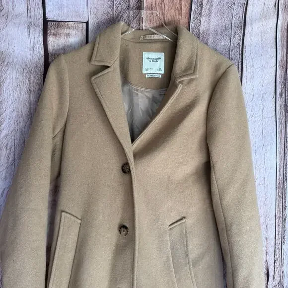 Abercrombie & Fitch Dad Coat Jacket Camel Tan Workwear Classic Long Small Tall - Picture 3 of 8